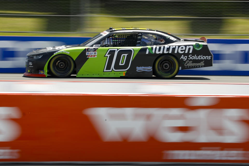 Ross Chastain drives down the front straight during the NASCAR Xfinity Series auto race at Pocono Raceway, Sunday, June 28, 2020, in Long Pond, Pa. (AP Photo/Matt Slocum)