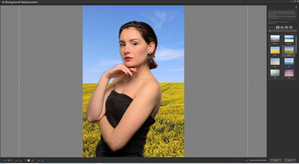 A screen showing Corel Paintshop Pro's AI Background replace tool