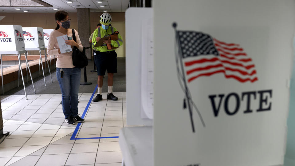 Voters in line to cast ballots.