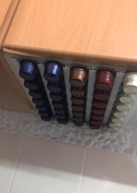 Storing coffee pods in a kitchen