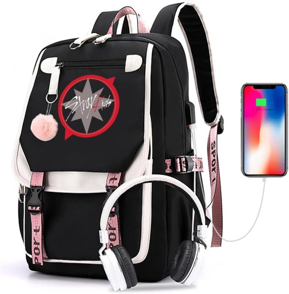 black and pink stray kids backpack