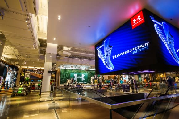 Interior of Under Armour's Brand House store in Chicago.