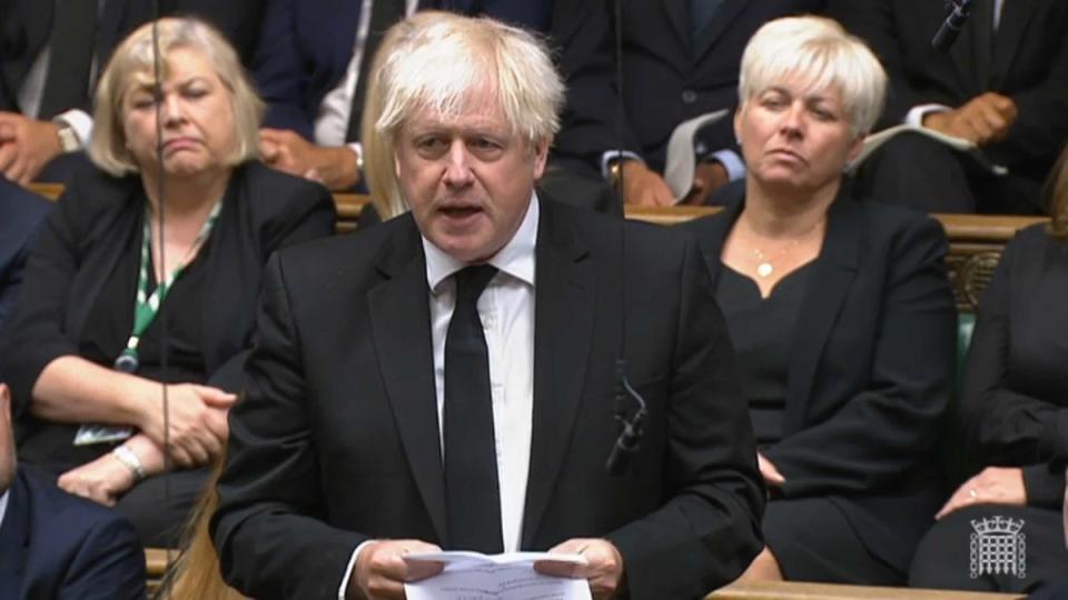 Boris Johnson speaking in the Commons as MPs paid tribute to the Queen (PA) (PA Wire)