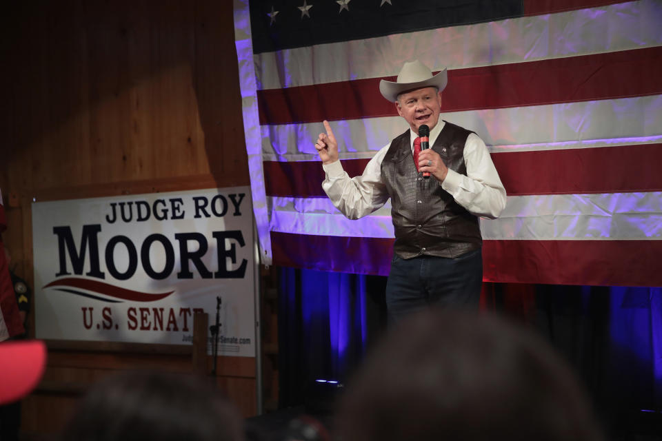 Roy Moore, the Republican candidate for Senate in Alabama,&nbsp;is shown at a campaign stop before the primary election that he won. (Photo: Scott Olson via Getty Images)