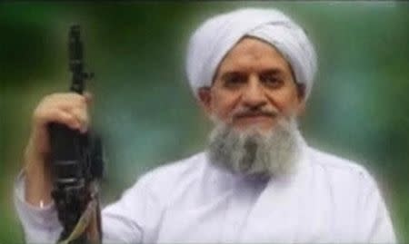 A photo of Al Qaeda's new leader, Egyptian Ayman al-Zawahiri, is seen in this still image taken from a video released on September 12, 2011. REUTERS/SITE Monitoring Service via Reuters