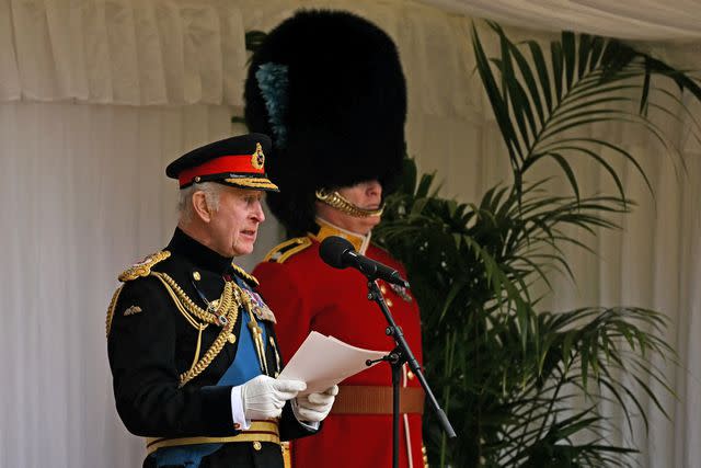 <p>BEN STANSALL/POOL/AFP via Getty</p> King Charles III delivers a speech during a ceremony