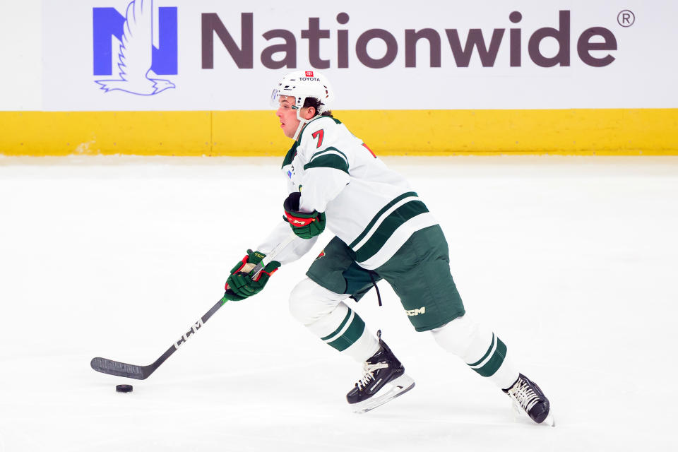 Minnesota Wild Defenseman Brock Faber (7). (Photo by Bella Sagarese / Icon Sportswire)