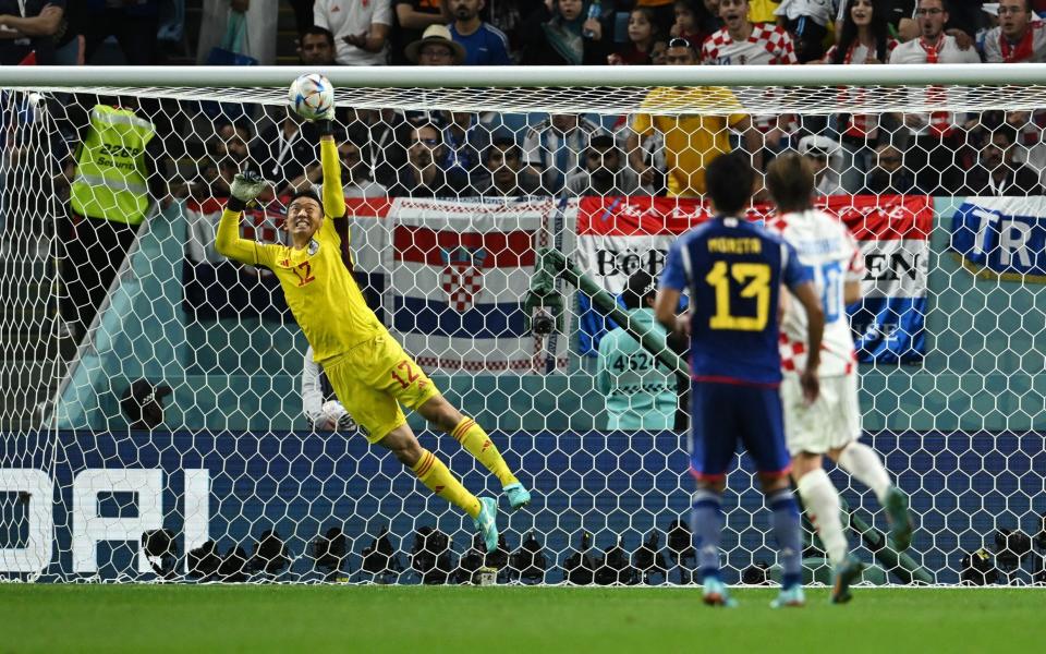 Japan's Shuichi Gonda saves from Modric - Reuters