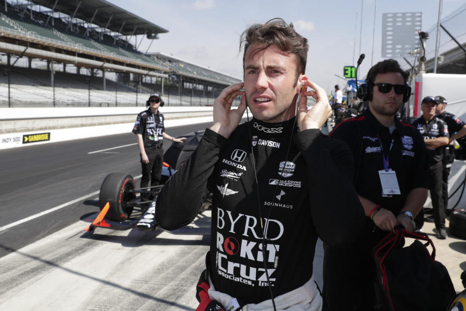 James Davison, of Australia, prepares to drive during practice for the Indianapolis 500 IndyCar auto race at Indianapolis Motor Speedway, Thursday, May 16, 2019 in Indianapolis. (AP Photo/Michael Conroy)