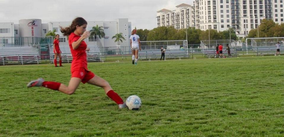 Junior defender Mia Calderón of Coral Gables girls’ soccer.