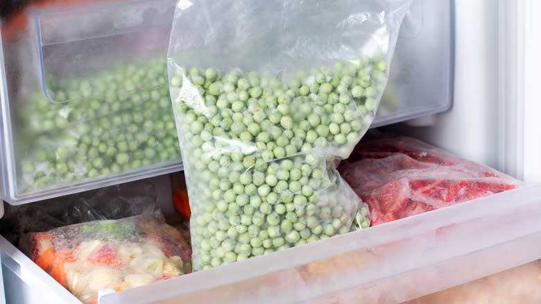 frozen peas in freezer drawer