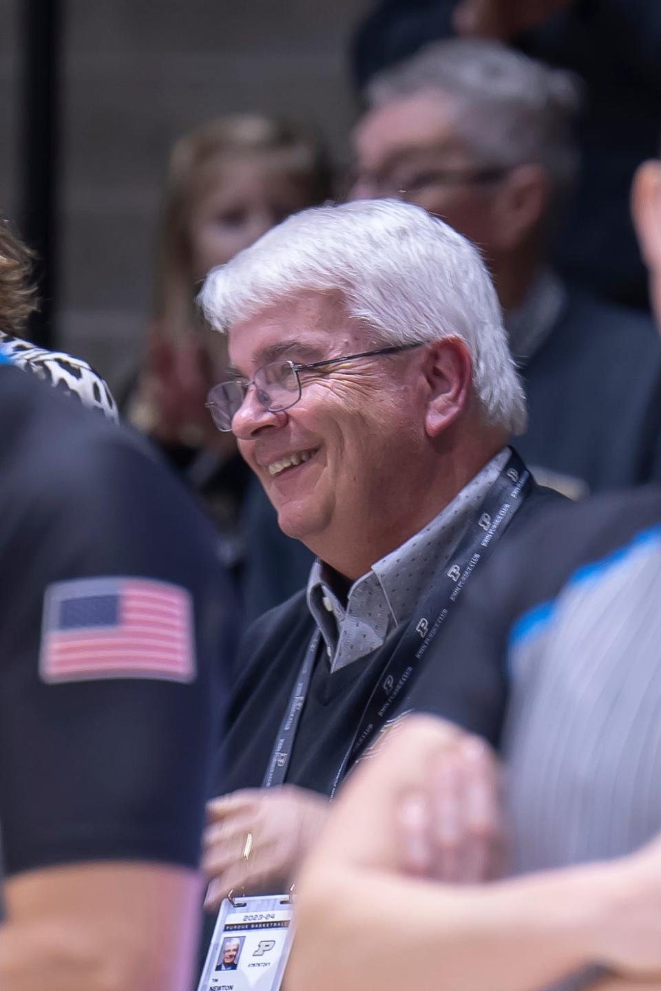 Tim Newton is recognized for calling his 1000th game with Purdue during Wednesday's women's basketball game against Indiana State.