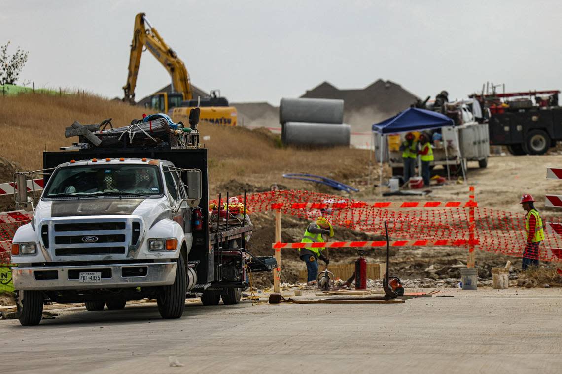 Construction of new housing developments are underway at the Justin Town Square housing community. People in search of single-family homes are flocking to the outskirts of the Metroplex.