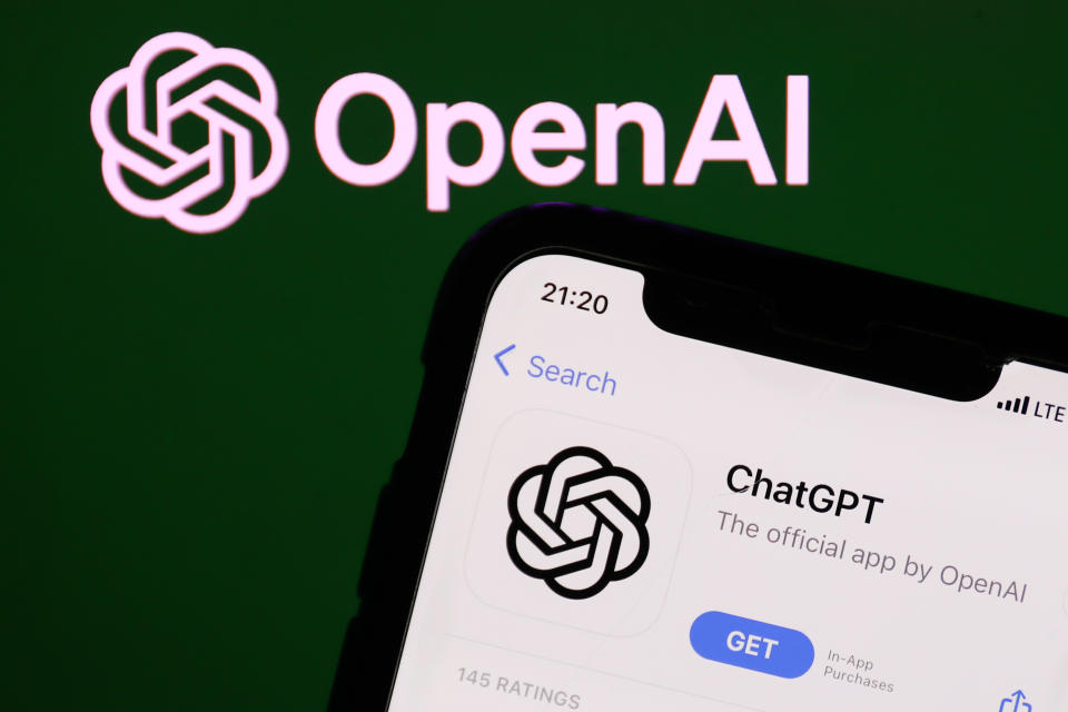 OpenAI logo on the website displayed on a phone screen and ChatGPT on AppStore displayed on a phone screen are seen in this illustration photo taken in Krakow, Poland on June 8, 2023. (Photo by Jakub Porzycki/NurPhoto via Getty Images)