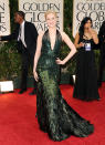 BEST: Evan Rachel Wood's dark emerald dress flows down into feathers. What's not to love?