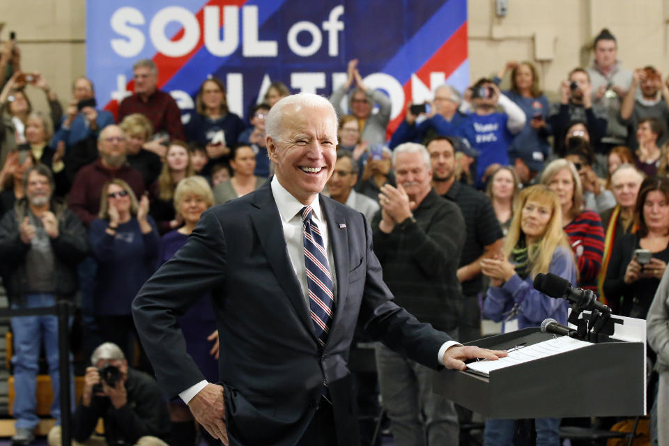 Democratic presidential candidate former Vice President Joe Biden speaks during a campaign event Thursday, Jan. 30, 2020, in Waukee, Iowa. (AP Photo/Sue Ogrocki)