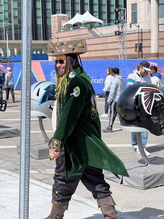 A fan enjoys the NFL Draft Experience in Detroit. (April 25, 2024)