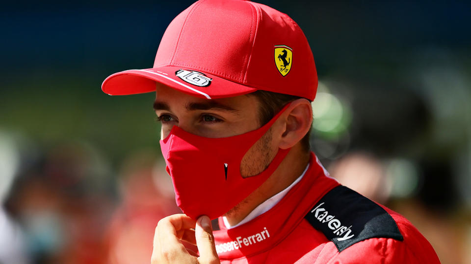 Charles Leclerc is pictured after finishing third in the British Grand Prix.