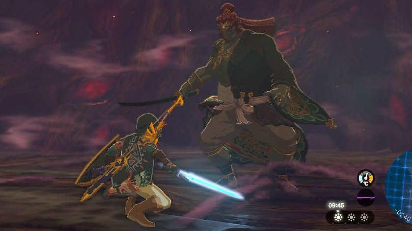 Ganondorf standing over a crouching Link