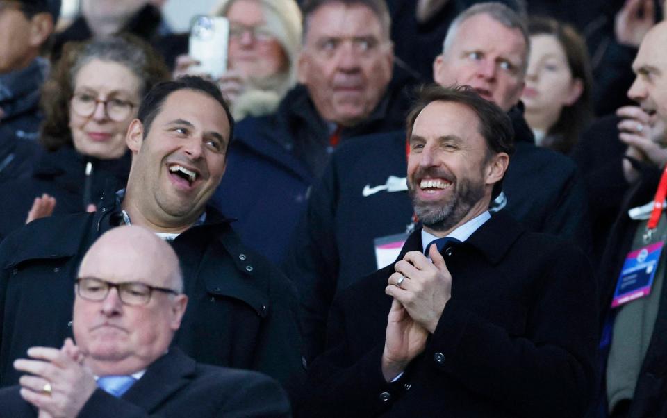 Manchester City chief executive Ferran Soriano and England manager Gareth Soutgate in the stands