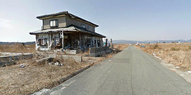 Screenshot from Google Maps shows the nuclear no-go zone where former residents have been unable to live because of the radiation spewing from the Fukushima Dai-ichi nuclear power plant.