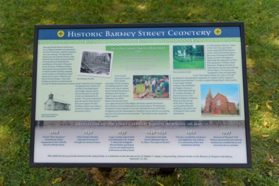 The informational sign at the Barney Street Cemetery in Newport.