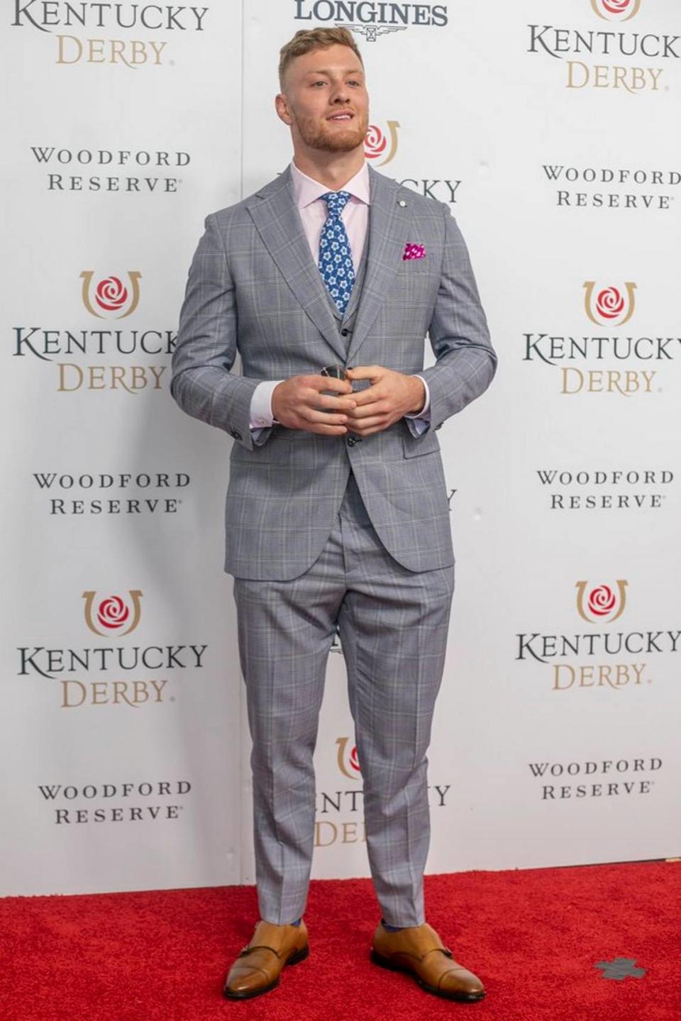 University of Kentucky quarterback Will Levis walks the red carpet at Churchill Downs in Louisville, Ky., Saturday, May 7, 2022.