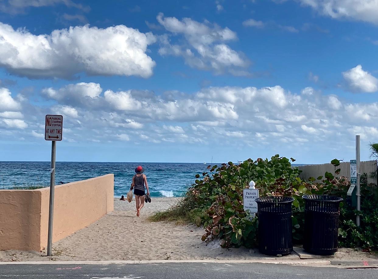 At the end of Root Trail in the Town of Palm Beach is a disputed beach entrance that has been used by the public for decades, but may actually be owned by private entities. Photo provided Eddie Ritz