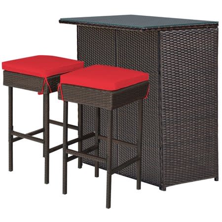 Topbuy 3PCS Patio Wicker Rattan Bar Set 