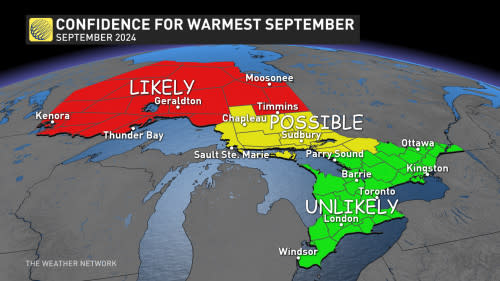 Confidence for warmest September in Ontario