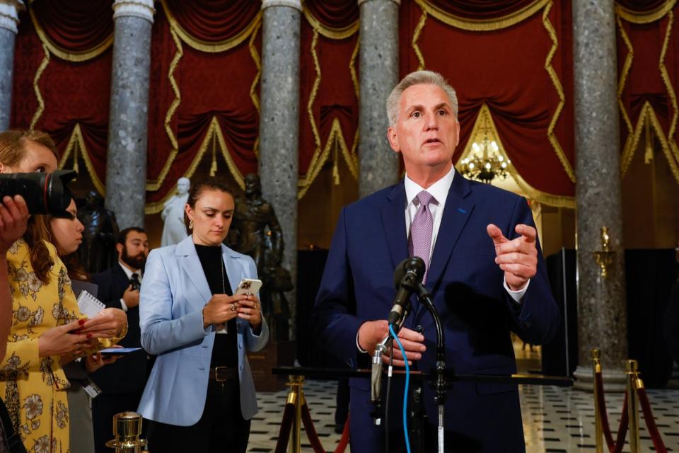 Kevin McCarthy was asked by a reporter to comment on the two prominent GOP figures (Getty Images)
