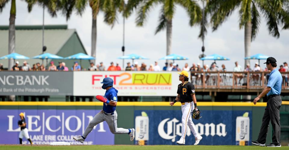 Santiago Espinal, running the bases during a spring game this month, is best known for his defense and can play second base, third base and shortstop, a need for the Reds with the injury to Matt McLain and the suspension of Noelvi Marte.