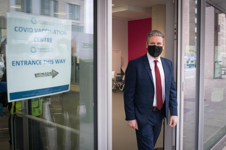 Labour leader Sir Keir Starmer visits the Sir Ludwig Guttman Health and Wellbeing Centre in Stratford, east London where met staff and saw patients receive the Pfizer-BioNTech COVID-19 Vaccine.