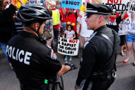 <p>Protesters picket outside the site of Donald Trumps’s rally before the Republican presidential candidate begins speaking to supporters in Albuquerque, N.M., Tuesday, May 24, 2016. (Reuters/Jonathan Ernst) </p>