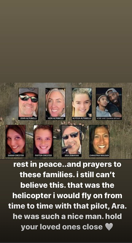 screengrab of kylie jenners tribute on Instagram story to Kobe, Gianna Bryant and other victims