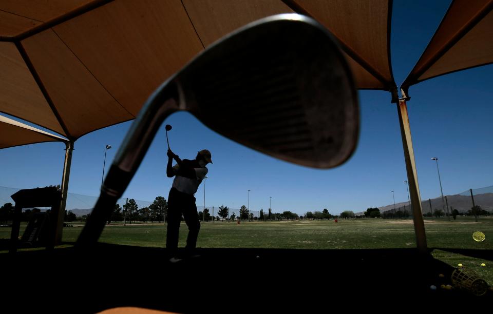 May 2020 Celso Trujillo warms up at the driving range at Ascarate Golf Course before hitting the course.