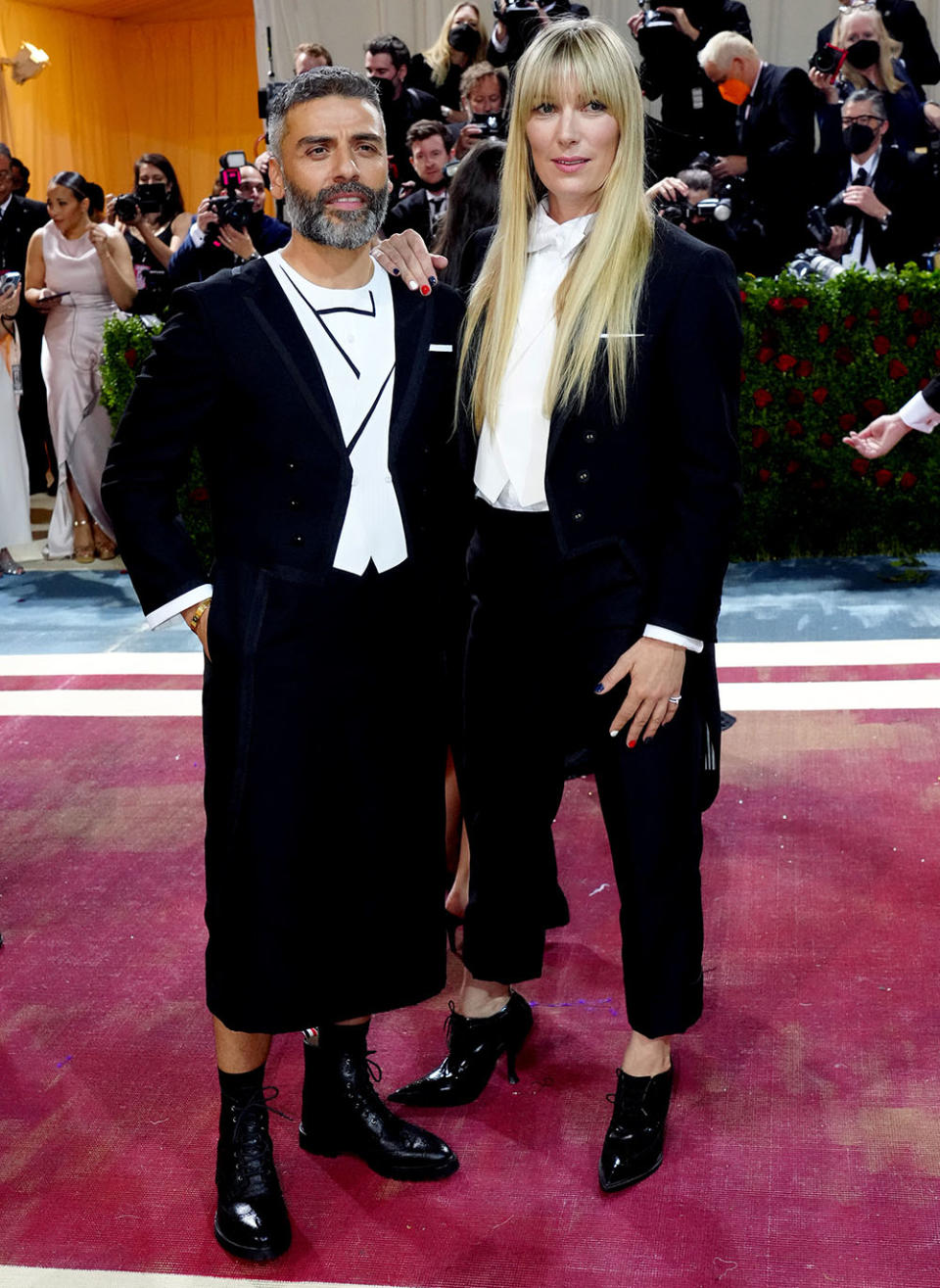 Oscar Isaac and Elvira Lind attend at the Met Gala in Thom Browne. - Credit: Jeff Kravitz/FilmMagic