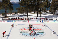 <p>The Vegas Golden Knights and the Colorado Avalanche prepares to face-off to start the 'NHL Outdoors At Lake Tahoe' at the Edgewood Tahoe Resort on February 20, 2021 in Stateline, Nevada. (Photo by Christian Petersen/Getty Images)</p> 