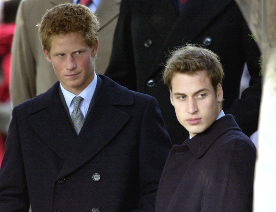 In 2003, Prince William and Prince Harry looked like they would rather have been at home digging into their Christmas dinner than waiting around outside the church. Photo: Getty Images