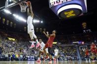 Feb 16, 2019; Ann Arbor, MI, USA; Michigan Wolverines guard Charles Matthews (1) dunks in the first half against the Maryland Terrapins at Crisler Center. Mandatory Credit: Rick Osentoski-USA TODAY Sports