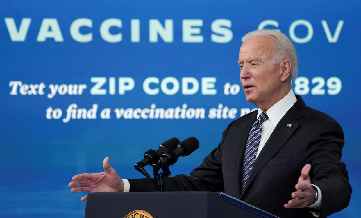 President Joe Biden speaks about the COVID-19 response and vaccination program at the White House in Washington on May 12, 2021. (Kevin Lamarque/Reuters)