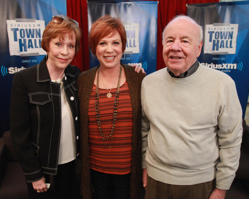 Carol Burnett, Vicki Lawrence and Tim Conway attend "SiriusXM's Town Hall with Carol Burnett" on Sept. 26, 2012, in New York City. (Taylor Hill via Getty Images)