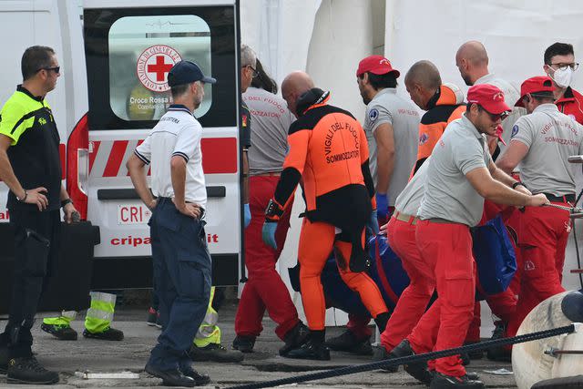 <p>ALBERTO PIZZOLI/AFP via Getty</p> Five bodies have been found after the luxury yacht sank off the coast of Sicily