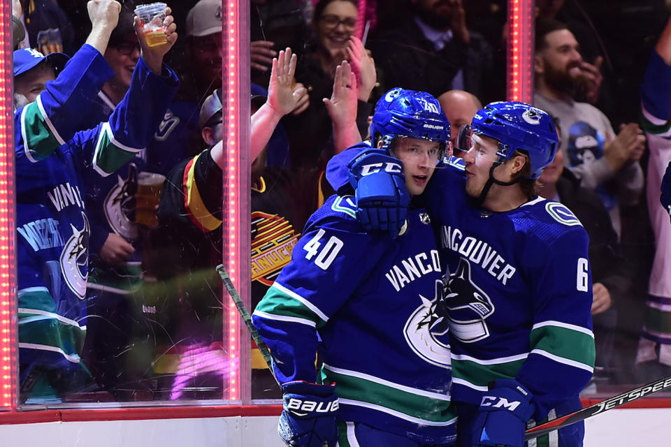 Vancouver Canucks star Elias Pettersson is waiting to lobby Brock Boeser to sign a new contract ahead of the 2019-20 season. (Anne-Marie Sorvin-USA TODAY Sports)