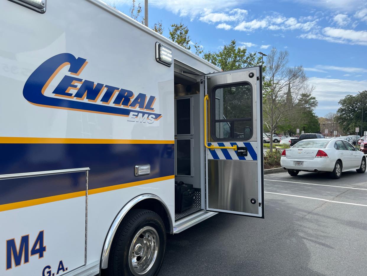 FILE - A Central EMS ambulance sits outside the Augusta-Richmond County Municipal Building on Thursday, March 9, 2023. The incoming ambulance provider will be hosting a job fair to recruit its Augusta team Monday.