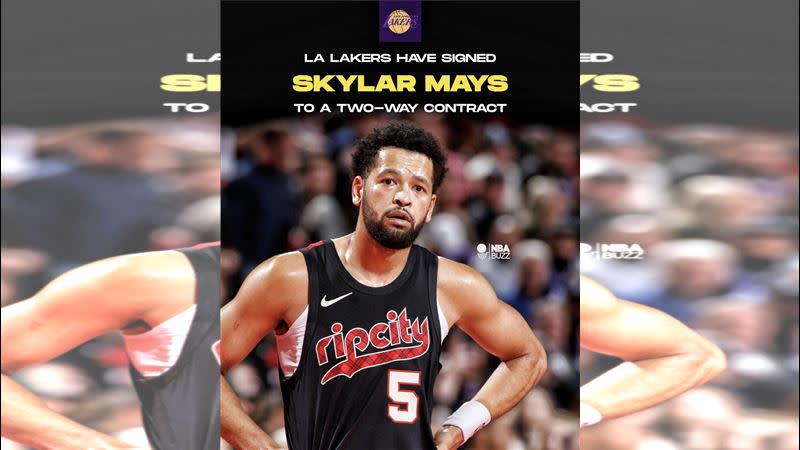 湖人和前拓荒者後衛梅斯（Skylar Mays）簽下雙向合約。（圖／翻攝自NBA Buzz推特）