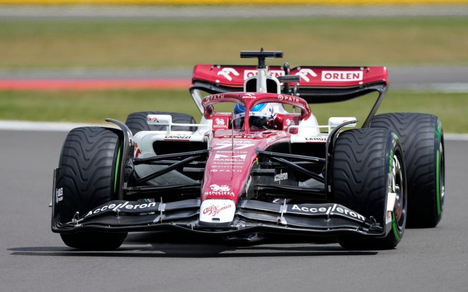 Alfa Romeo driver Valtteri Bottas of Finland steers his car during the first free practice at the Silverstone circuit, in Silverstone, England, Friday, July 1, 2022. The British F1 Grand Prix is held on Sunday July 3, 2022 - AP