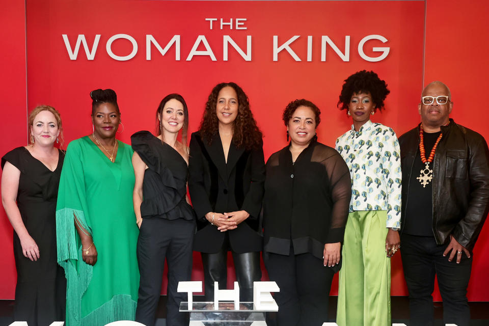 TORONTO, ONTARIO - SEPTEMBER 09: (L-R) Guest, Gersha Phillips, Polly Morgan, Gina Prince-Bythewood, Terilyn A. Shropshire, Zoyi Lindiwe Muendane and Terence Blanchard attend 