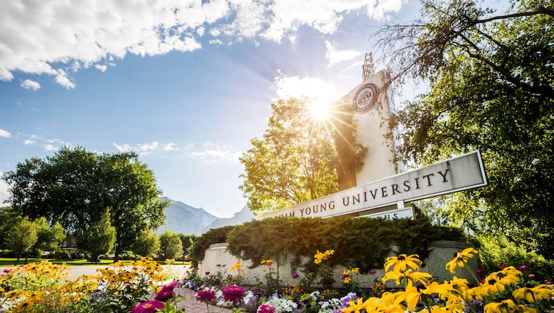 BYU's scenic campus entrance in Provo, Utah.