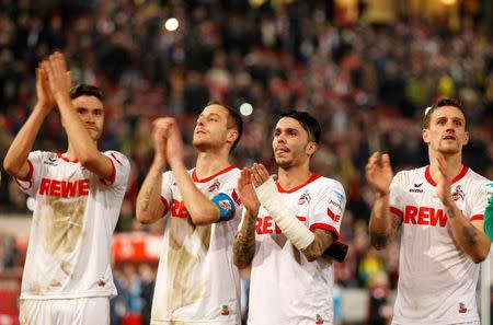 Football Soccer - Borussia Dortmund v Cologne - German Bundesliga - RheinEnergie Stadion , Cologne, 19/12/15 Cologne's players celebrate after the match. REUTERS/Ina Fassbender